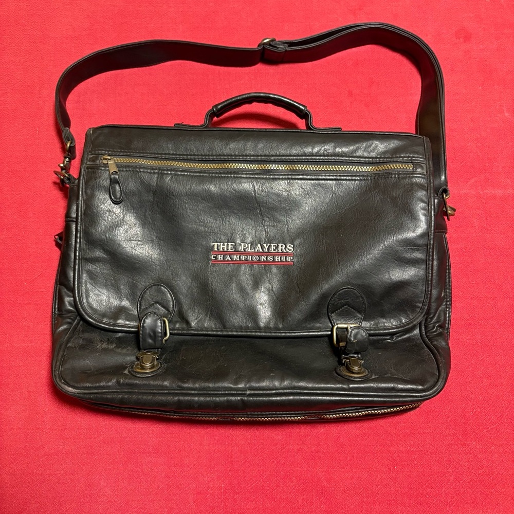“The Players Championship” Black Leather Messenger Bag: VINTAGE VERY RARE